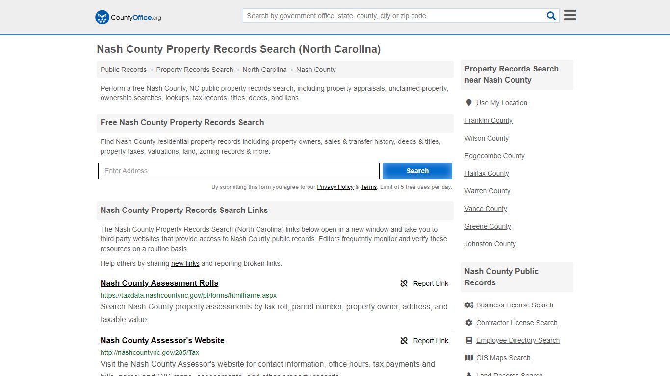 Property Records Search - Nash County, NC (Assessments ...